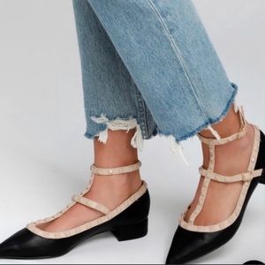 Lulu rock stud low heel flat ankle strap black